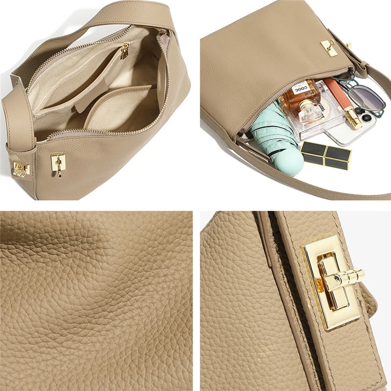 Hifashion Cowhide Genuine Leather Underarm Shoulder Bags For Women New 2025 Trend Designer Crossbody Purses Work Ladies Handbags