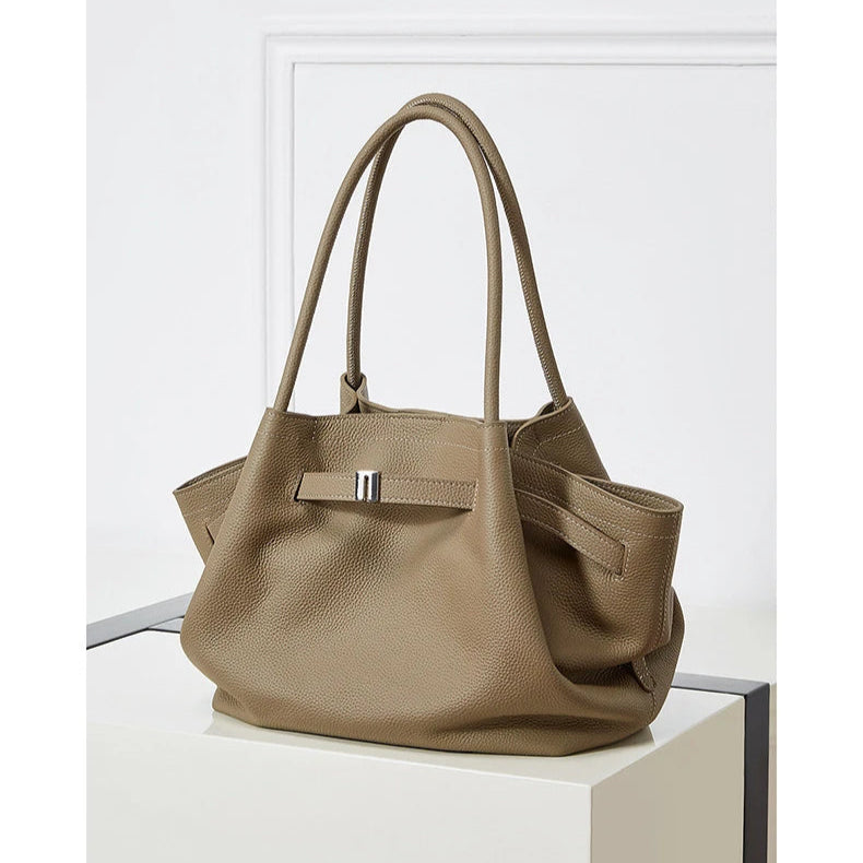 Hifashion Cowhide Genuine Leather Tote Shoulder Bags For Women 2025 Trend Designer Pleated Work Shopper Underarm Ladies Handbags