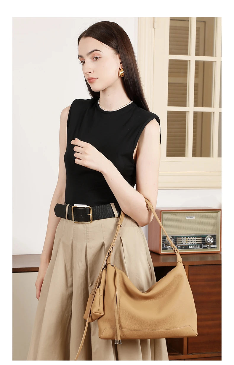 Hifashion Cowhide Genuine Leather Crescent Hobo Bags 2025 Trend Designer Commuting Shoulder Crossbody Bags Soft Ladies Handbags