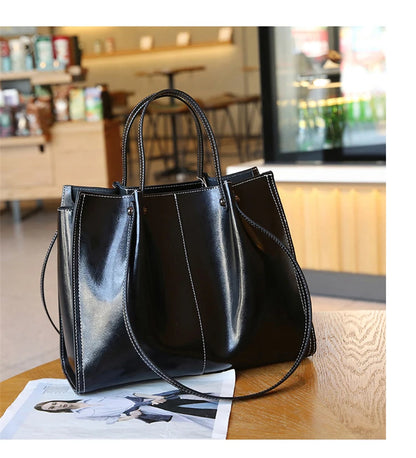 Hifashion Vintage Genuine Leather Large Shoulder Tote Bags For Women 2025 Trend Designer Oil Wax Shopper Office Ladies Handbags