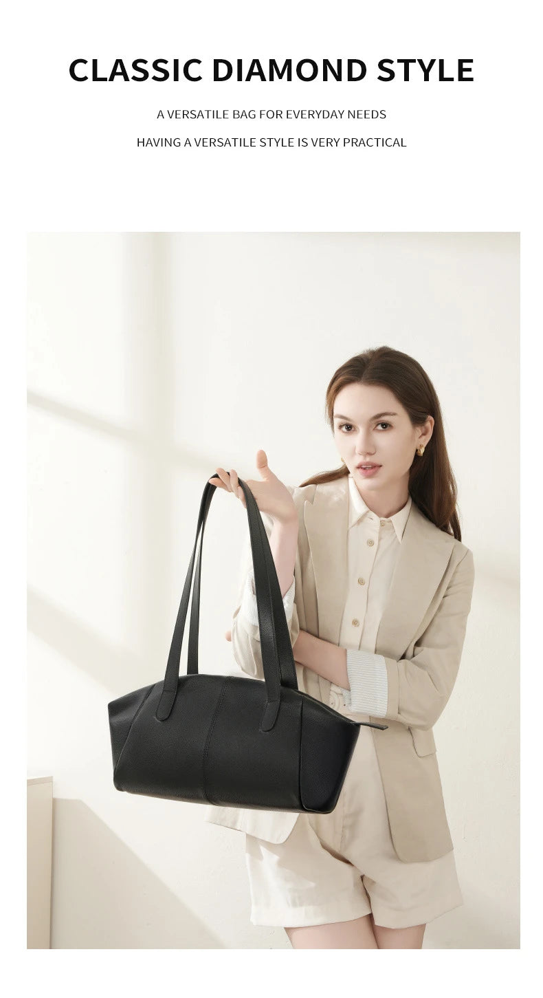 Hifashion 100% Real Genuine Leather Large Tote Shoulder Bags For Women 2025 Luxury Designer Trapeze Shopper Work Ladies Handbags