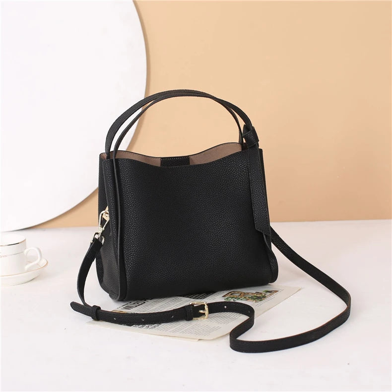 Hifashion Vintage Cow Genuine Leather Bucket Tote Shoulder Bags For Women 2025 Luxury Designer Shopper Crossbody Ladies Handbags
