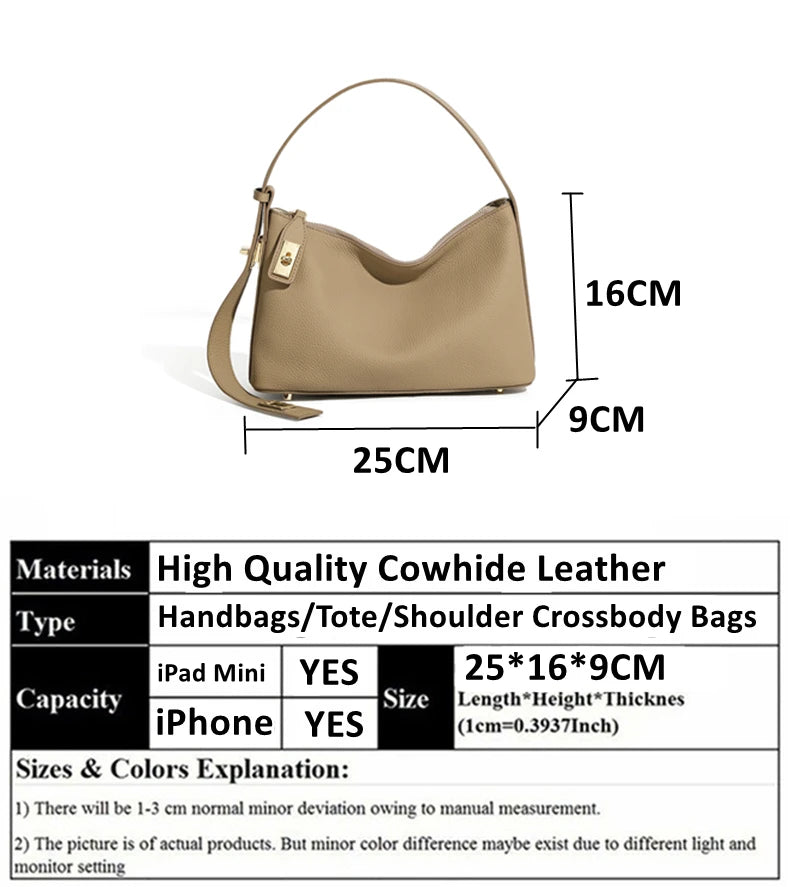 Hifashion Cowhide Genuine Leather Underarm Shoulder Bags For Women New 2025 Trend Designer Crossbody Purses Work Ladies Handbags