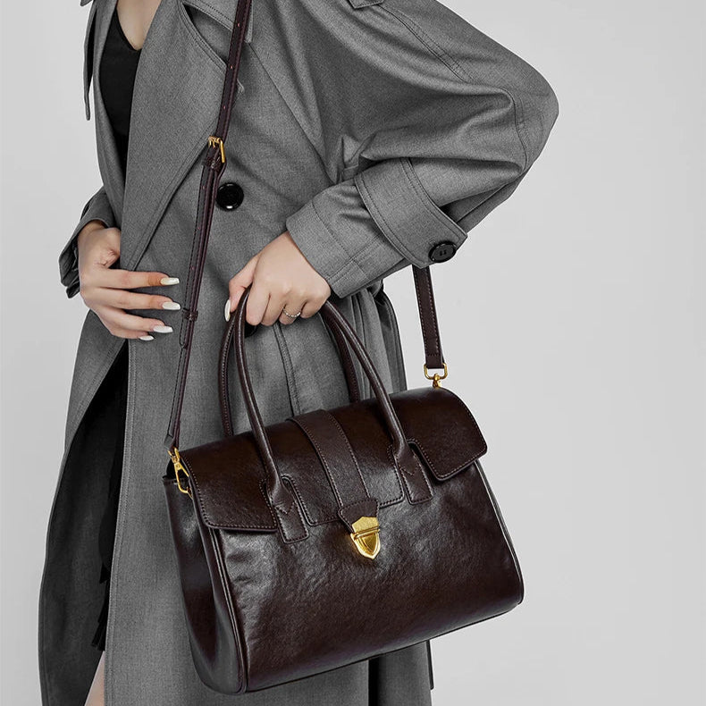 Hifashion Cowhide Genuine Leather Large Tote Handbags For Women 2025 Luxury Designer Top Handle Briefcase Satchel Shoulder Bags