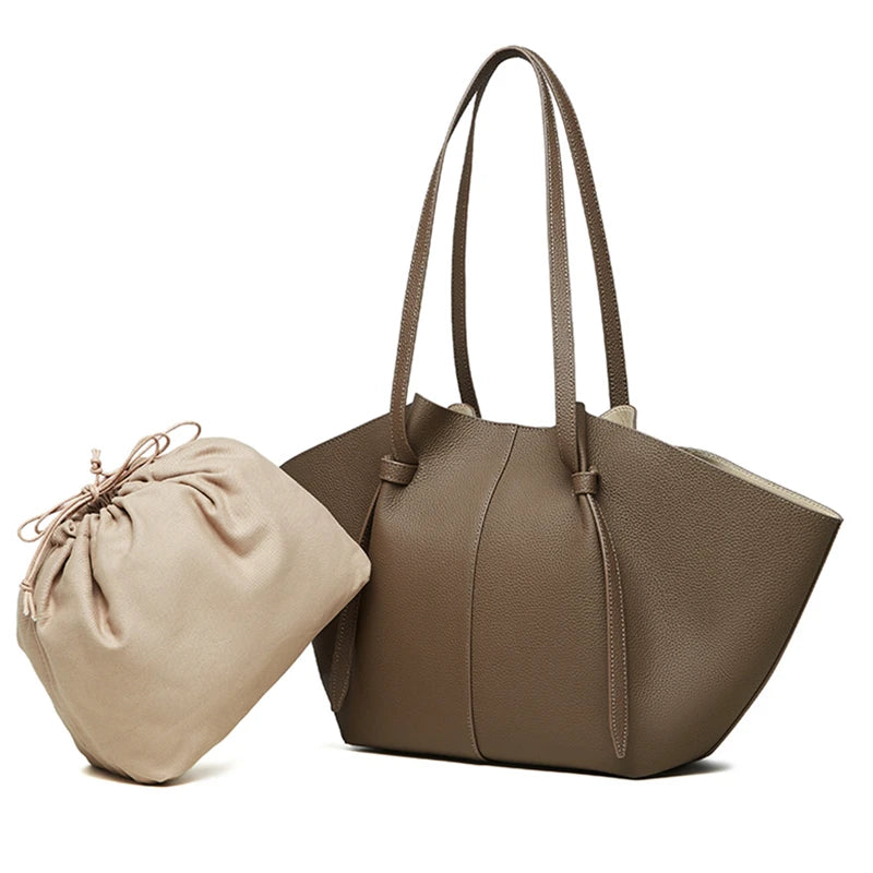 Hifashion Cowhide Genuine Leather Large Tote Shoulder Bags For Women 2025 Trend Designer Trapeze Purses Underarm Ladies Handbags