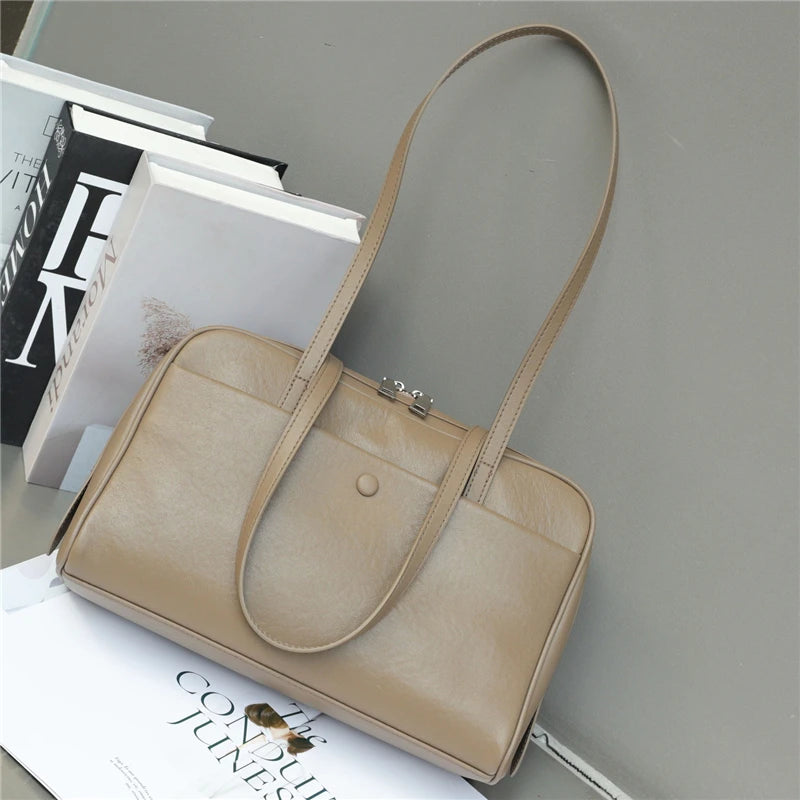 Hifashion Retro Genuine Leather Bowling Underarm Shoulder Bags For Women 2025 Luxury Designer Large Pillow Tote Ladies Handbags