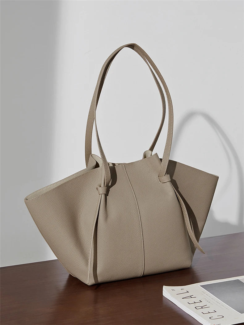 Hifashion Cowhide Genuine Leather Large Tote Shoulder Bags For Women 2025 Trend Designer Trapeze Purses Underarm Ladies Handbags