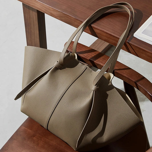 Hifashion Cowhide Genuine Leather Large Tote Shoulder Bags For Women 2025 Trend Designer Trapeze Purses Underarm Ladies Handbags