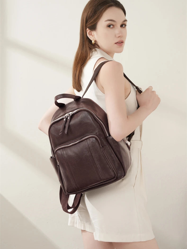 Hifashion Cowhide Genuine Leather Backpack For Women 2025 Trend Designer Work Daypack Travel Bookbags Teenage Girls School Bags