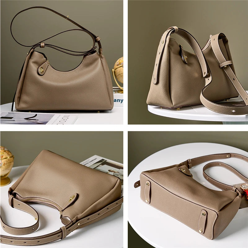 Hifashion 100% Genuine Leather Crescent Shoulder Crossbody Bags For Women 2025 Luxury Designer Top Handle Purses Ladies Handbags
