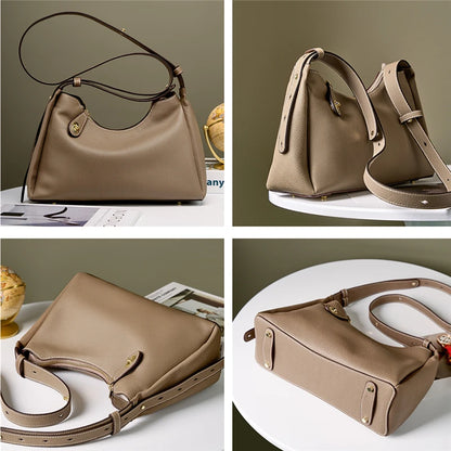 Hifashion 100% Genuine Leather Crescent Shoulder Crossbody Bags For Women 2025 Luxury Designer Top Handle Purses Ladies Handbags
