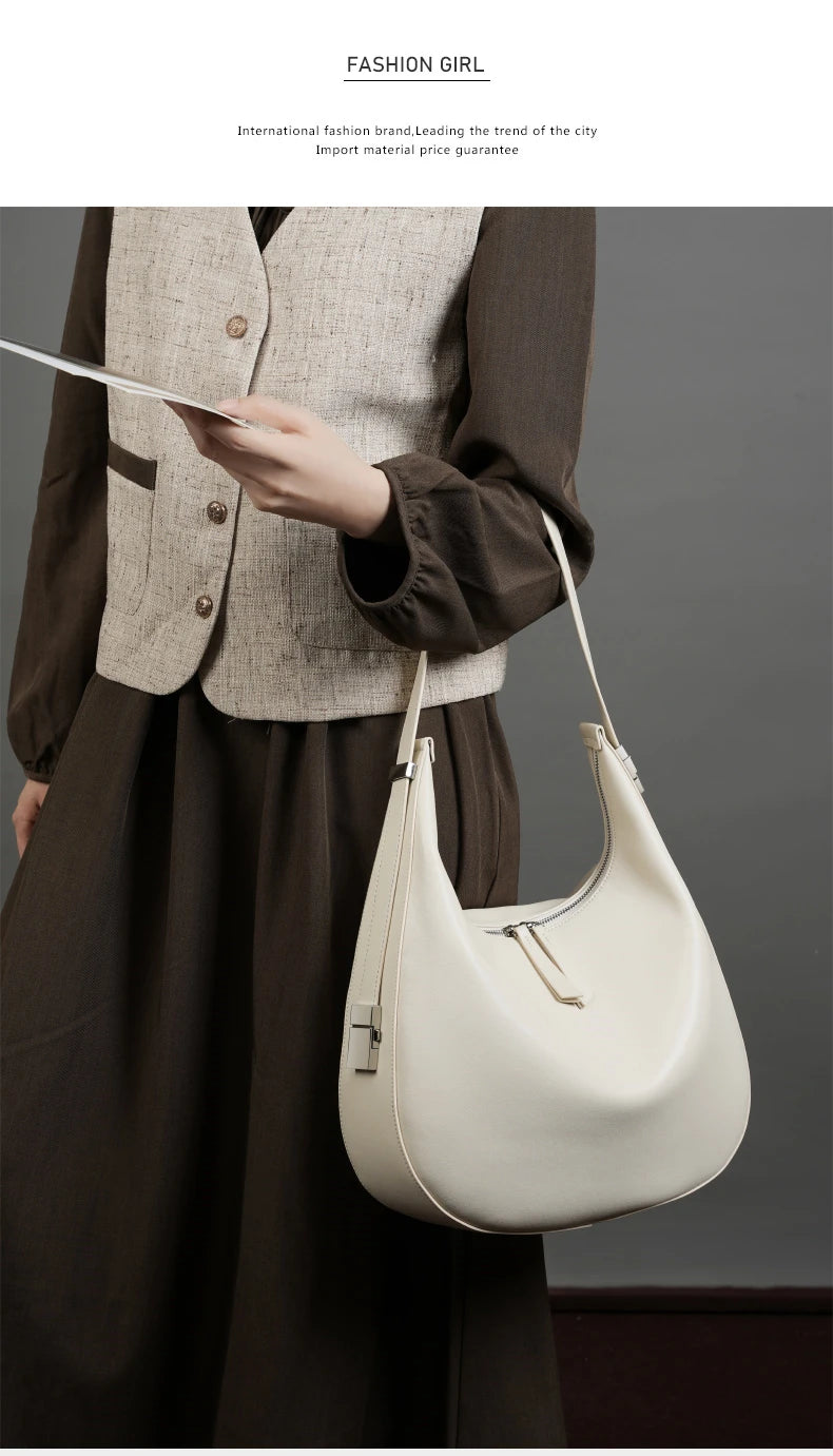 Hifashion Elegant Cow Genuine Leather Large Crescent Shoulder Bags For Women 2025 Trend Designer Hobo  Tote Work Ladies Handbags