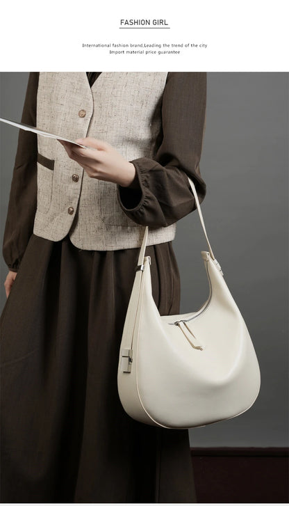 Hifashion Elegant Cow Genuine Leather Large Crescent Shoulder Bags For Women 2025 Trend Designer Hobo  Tote Work Ladies Handbags