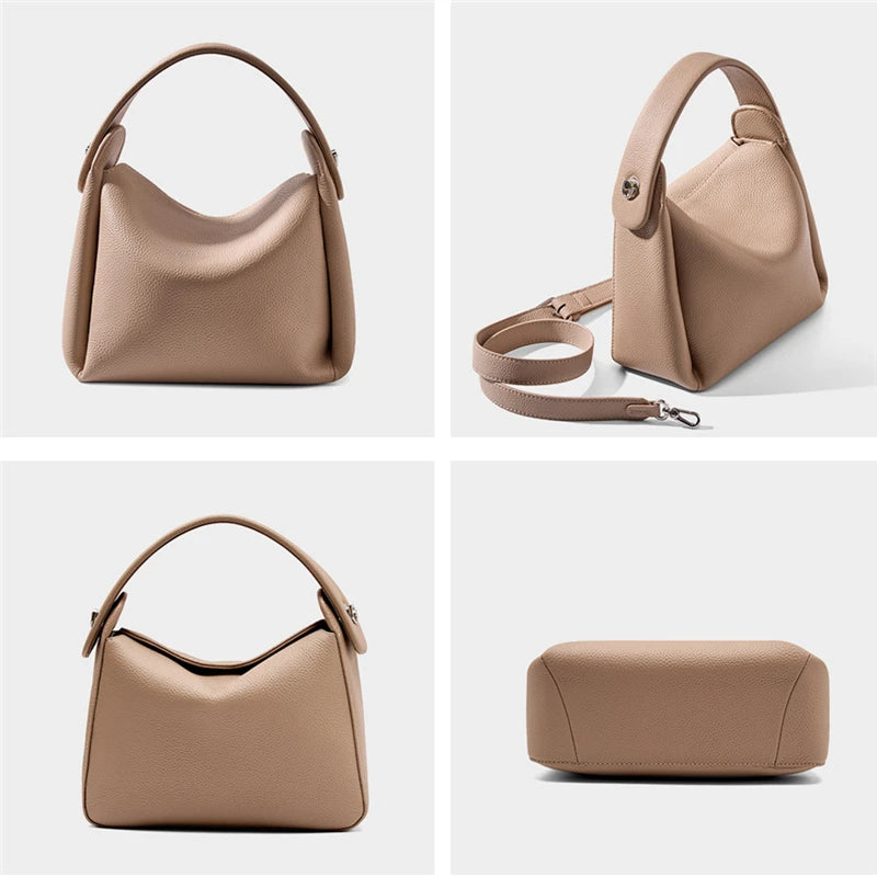 Hifashion Cowhide Genuine Leather Small Shoulder Bags For Women 2025 Luxury Designer Work Bucket Tote Crossbody Ladies Handbags