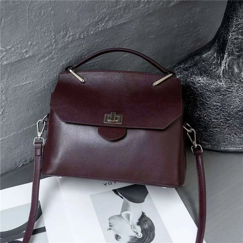 Hifashion Cowhide Genuine Leather Tote Handbags For Women 2025 Trend Designer Satchel Purses Work Ladies Shoulder Crossbody Bags