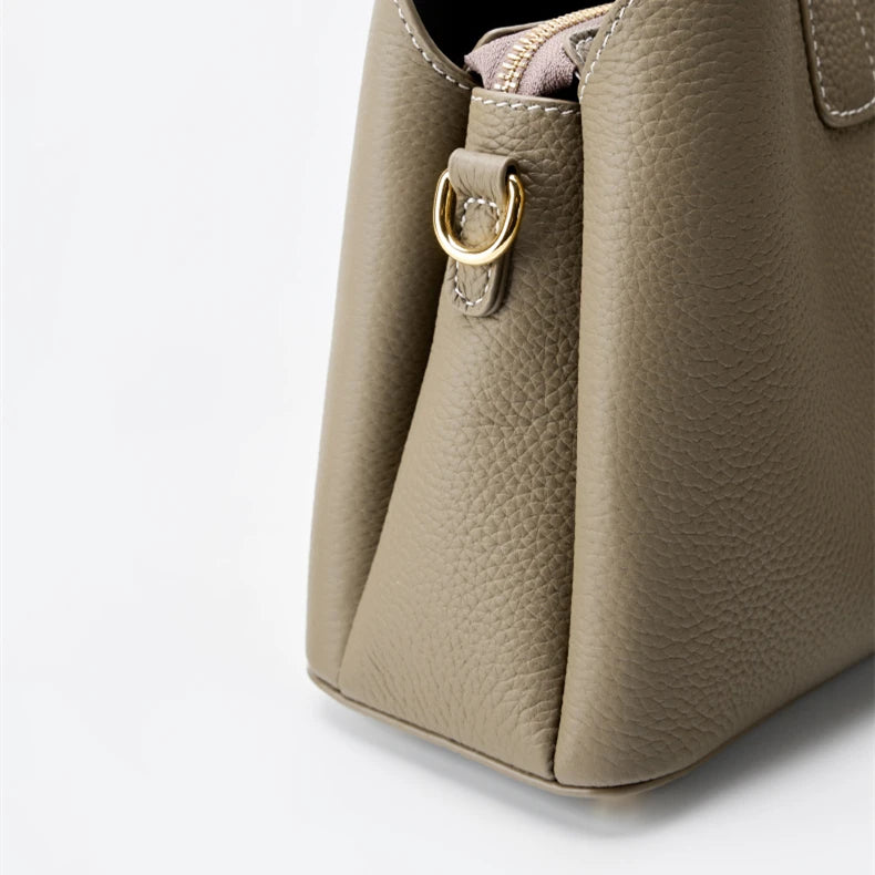 Hifashion 100% Cow Genuine Leather Bucket Shoulder Crossbody Bags For Women 2025 Luxury Designer Wide Strap Tote Ladies Handbags