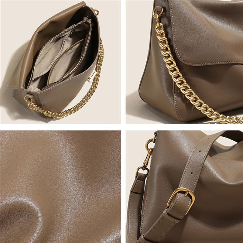 Hifashion Retro Genuine Leather Large Chain Shoulder Bags For Women 2025 Luxury Designer Messenger Satchel Work Ladies Handbags