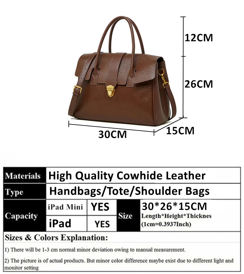 Hifashion Cowhide Genuine Leather Large Tote Handbags For Women 2025 Luxury Designer Top Handle Briefcase Satchel Shoulder Bags
