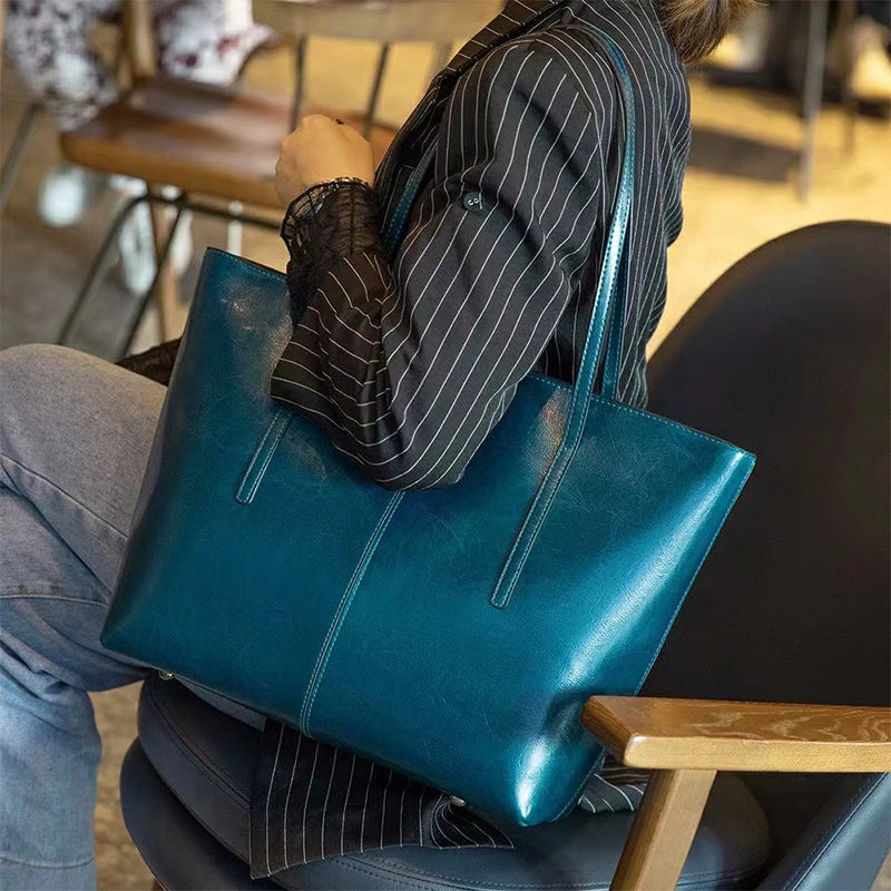 Hifashion Cowhide Genuine Leather Large Tote Bags For Women 2025 Trend Designer A4 Shoulder Bags Laptop Shopper Ladies Handbags