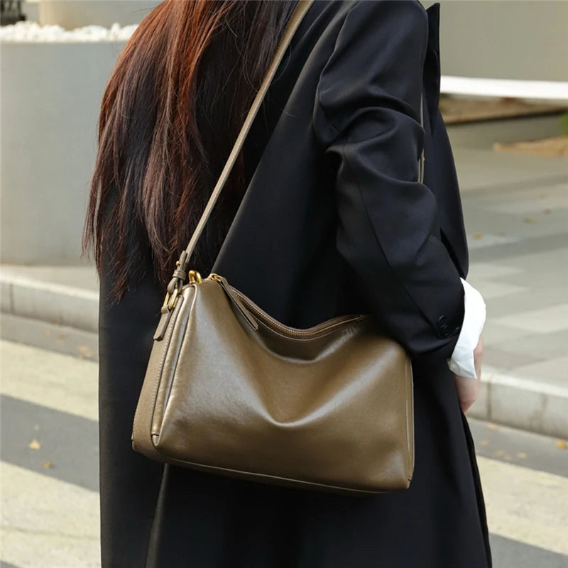 Hifashion 100% Genuine Leather Underarm Shoulder Bags For Women 2025 Trend Designer Crossbody Hobos Top Handle Ladies Handbags