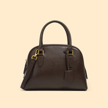 Hifashion Vintage Genuine Leather Bowling Tote Handbags For Women 2025 Luxury Designer Shell Work Ladies Shoulder Crossbody Bags