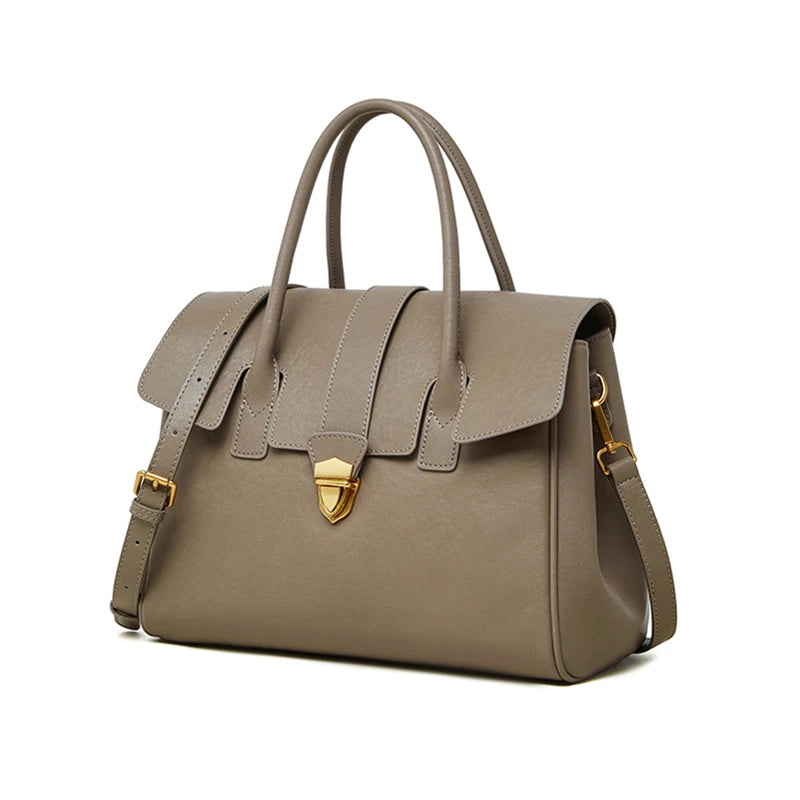 Hifashion Cowhide Genuine Leather Large Tote Handbags For Women 2025 Luxury Designer Top Handle Briefcase Satchel Shoulder Bags