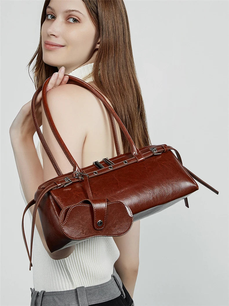 Hifashion Motorcycle Style Genuine Leather Underarm Shoulder Bags For Women 2025 Trend Designer Sling Purse Tote Ladies Handbags