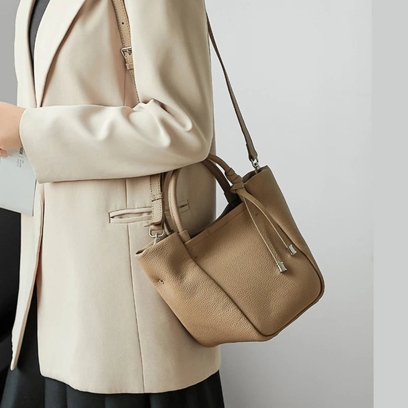 Hifashion Stylish Genuine Leather Tote Shoulder Bags For Women 2025 Trend Designer Basket Shopper Work Crossbody Ladies Handbags