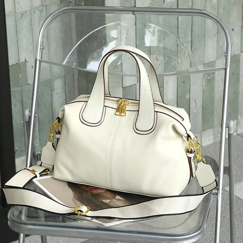 Hifashion 100% Cowhide Genuine Leather Handbags For Women 2025 Trend Designer Wide Strap Pillow Ladies Shoulder Crossbody Bags