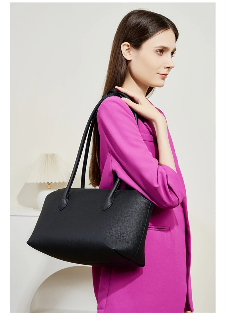 Hifashion Cowhide Genuine Leather Large Underarm Shoulder Bags For Women 2025 Luxury Designer Shopping Tote Work Ladies Handbags