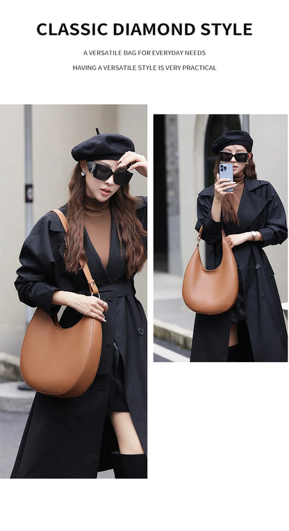 Hifashion Trendy Genuine Leather Crescent Underarm Shoulder Bags For Women 2025 Luxury Designer Hobos Half Moon Tote Handbags