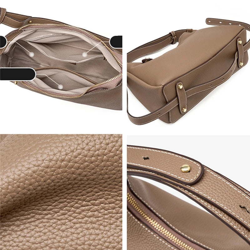 Hifashion 100% Genuine Leather Crescent Shoulder Crossbody Bags For Women 2025 Luxury Designer Top Handle Purses Ladies Handbags