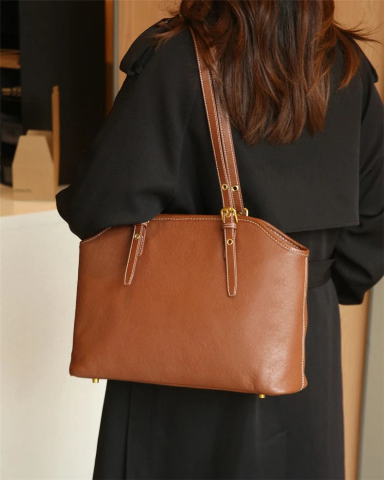 Hifashion 100% Genuine Leather Large Underarm Shoulder Bags For Women 2025 Trend Designer Tote Shopper Office Ladies Handbags