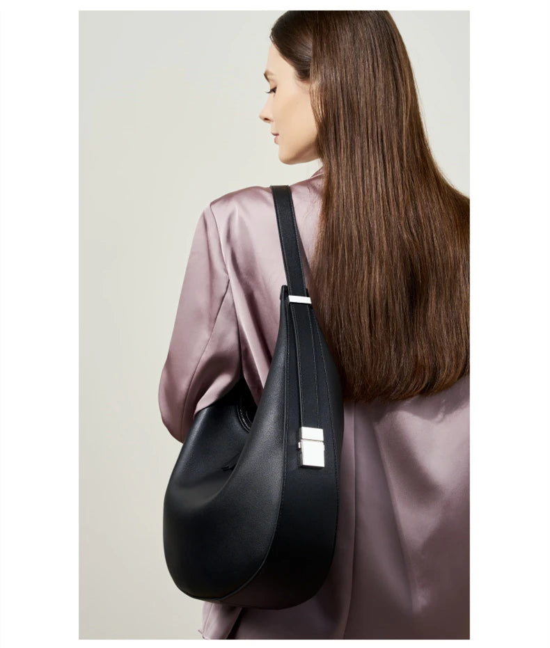 Hifashion Elegant Cow Genuine Leather Large Crescent Shoulder Bags For Women 2025 Trend Designer Hobo  Tote Work Ladies Handbags