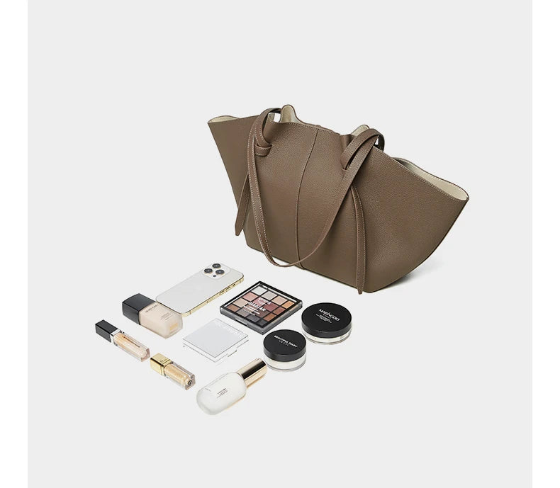 Hifashion Cowhide Genuine Leather Large Tote Shoulder Bags For Women 2025 Trend Designer Trapeze Purses Underarm Ladies Handbags