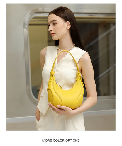 Hifashion Cowhide Genuine Leather Half Moon Crossbody Shoulder Bags For Women 2025 Trend Designer Hobo Underarm Ladies Handbags