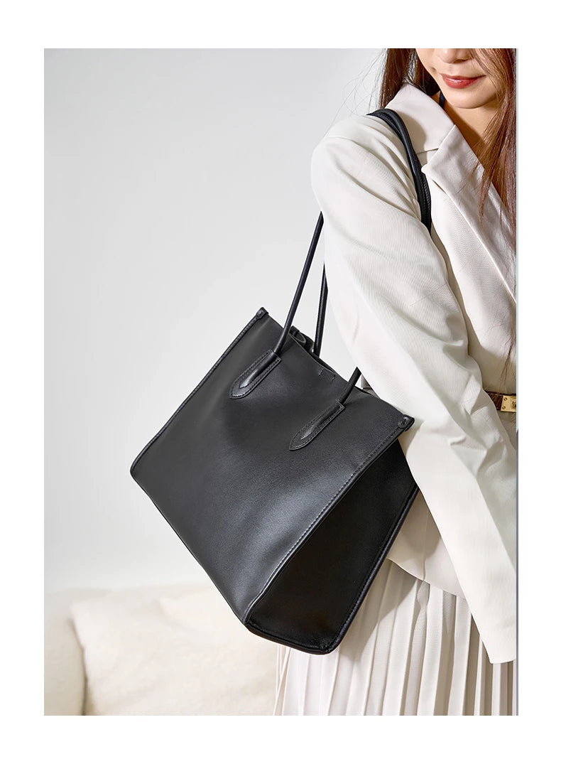 Hifashion Vintage Genuine Leather Tote Shoulder Bags For Women 2025 Trend Designer Large Capacity Shopping Work Ladies Handbags