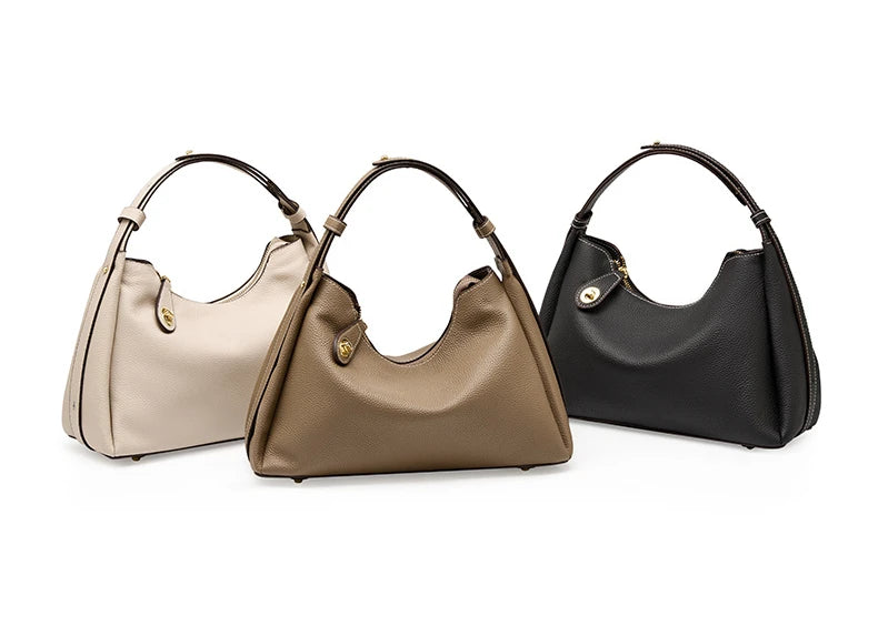 Hifashion 100% Genuine Leather Crescent Shoulder Crossbody Bags For Women 2025 Luxury Designer Top Handle Purses Ladies Handbags