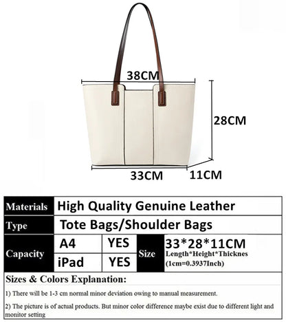 Hifashion Cowhide Genuine Leather Large Shoulder Bags For Women 2025 Luxury Designer Shopper Work Tote Commuter Ladies Handbags