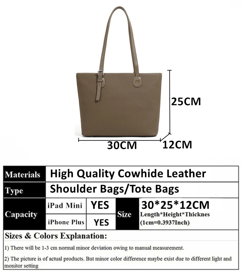 Hifashion Cowhide Genuine Leather Large Tote Bags For Women 2025 Luxury Designer Shopping Shoulder Bags A4 Work Ladies Handbags