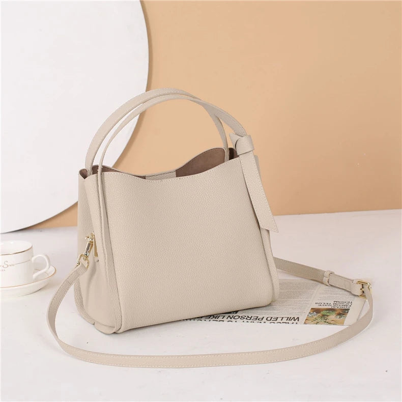 Hifashion Vintage Cow Genuine Leather Bucket Tote Shoulder Bags For Women 2025 Luxury Designer Shopper Crossbody Ladies Handbags