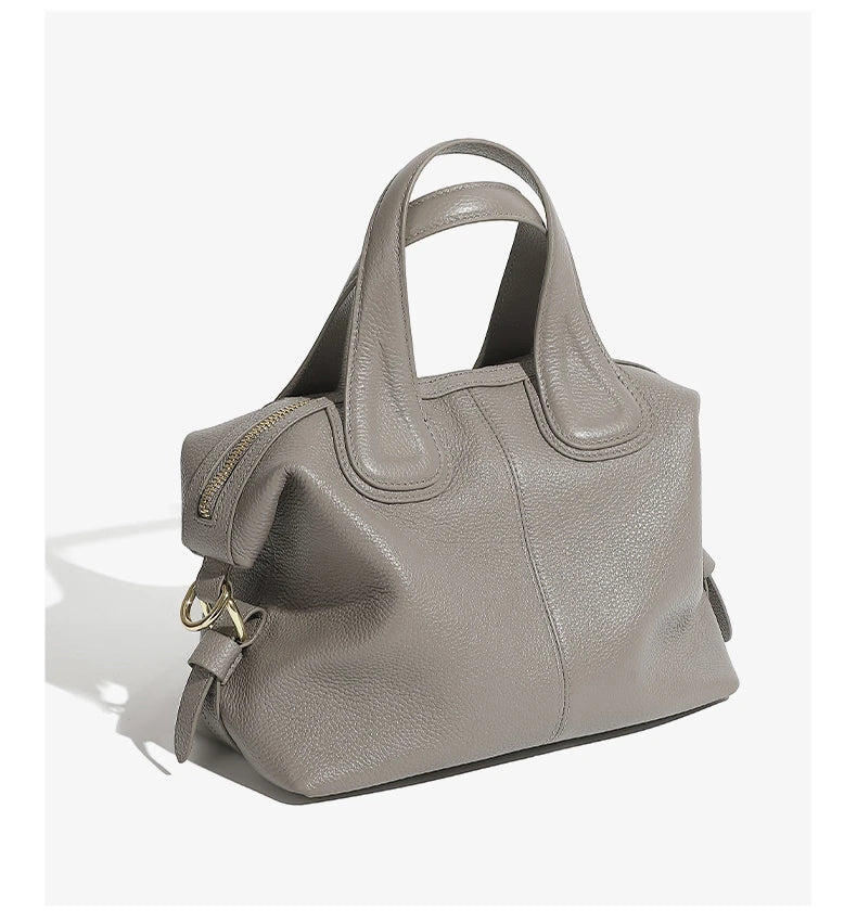 Hifashion 100% Genuine Leather Boston Tote Handbags For Women 2025 Trend Designer Top Handle Work Ladies Shoulder Crossbody Bags