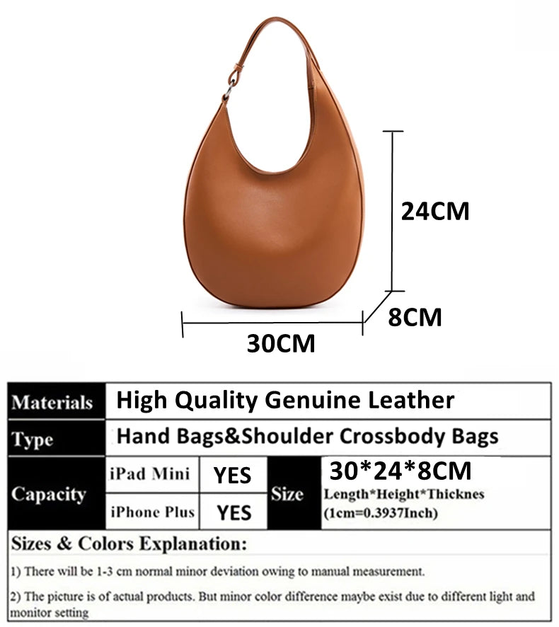 Hifashion Trendy Genuine Leather Crescent Underarm Shoulder Bags For Women 2025 Luxury Designer Hobos Half Moon Tote Handbags