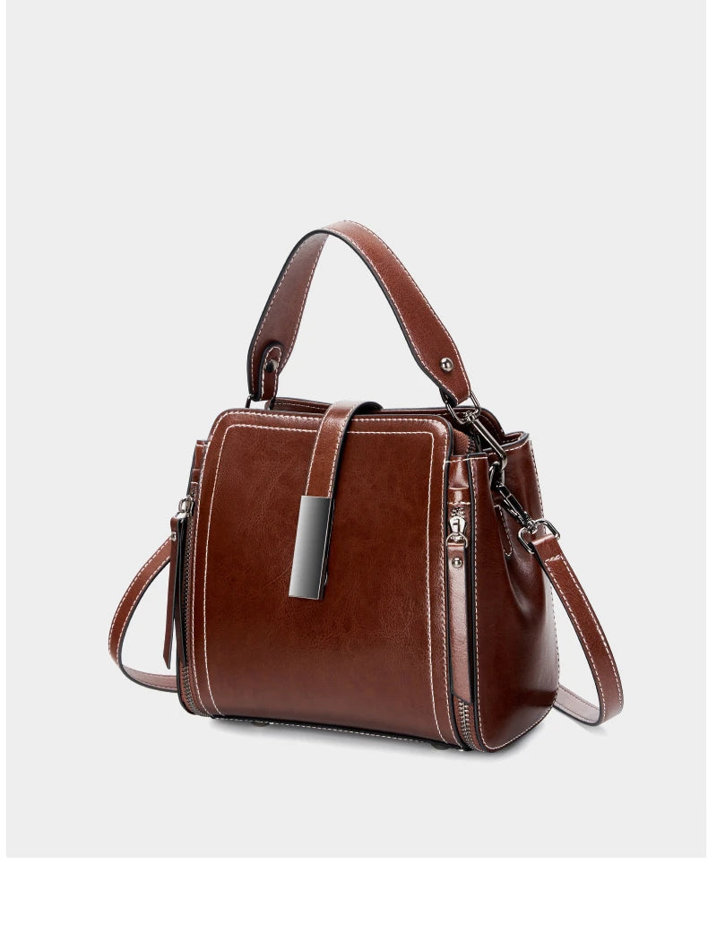 Hifashion Vintage Cow Genuine Leather Small Shoulder Bags For Women 2025 Luxury Designer Crossbody Purses Bucket Ladies Handbags