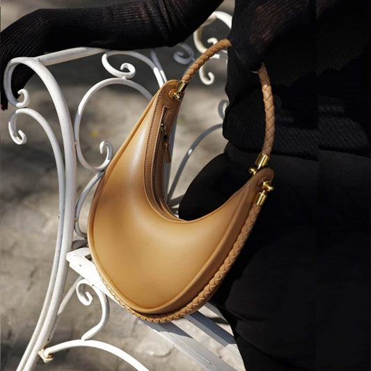 Hifashion Cowhide Genuine Leather Crescent Moon Underarm Shoulder Bags For Women 2025 Luxury Designer Woven Tote Ladies Handbags