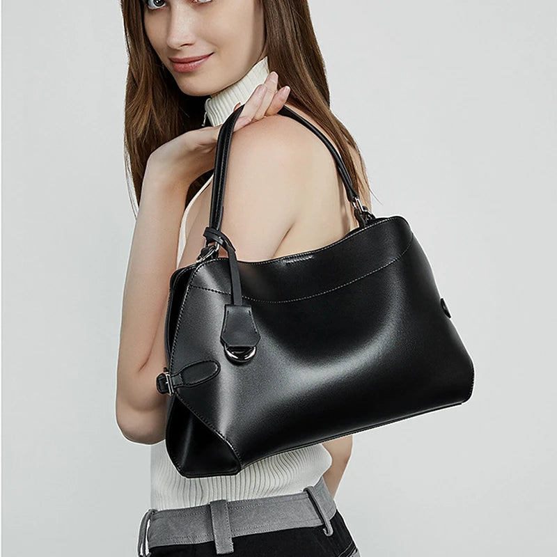 Hifashion Cowhide Genuine Leather Tote Handbags For Women 2025 Luxury Designer Crescent Office Ladies Shoulder Crossbody Bags