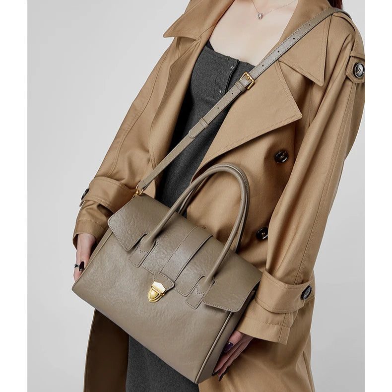 Hifashion Cowhide Genuine Leather Large Tote Handbags For Women 2025 Luxury Designer Top Handle Briefcase Satchel Shoulder Bags