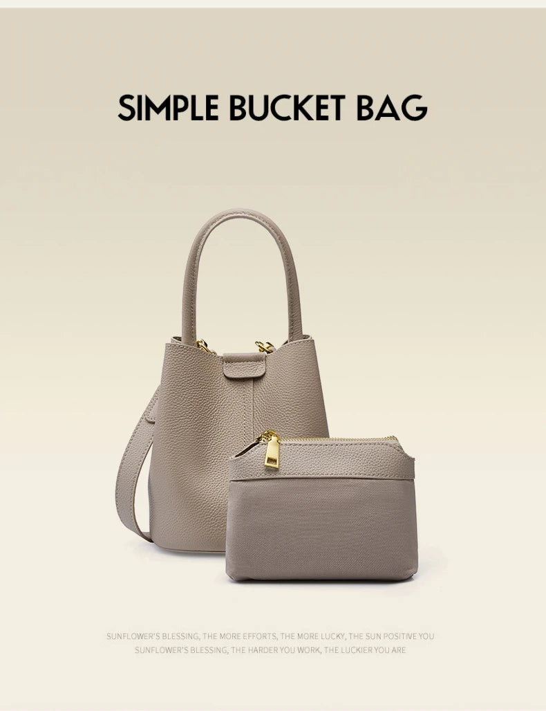 Hifashion Cowhide Genuine Leather Bucket Small Shoulder Bags For Women 2025 Luxury Designer Crossbody Purse Tote Ladies Handbags