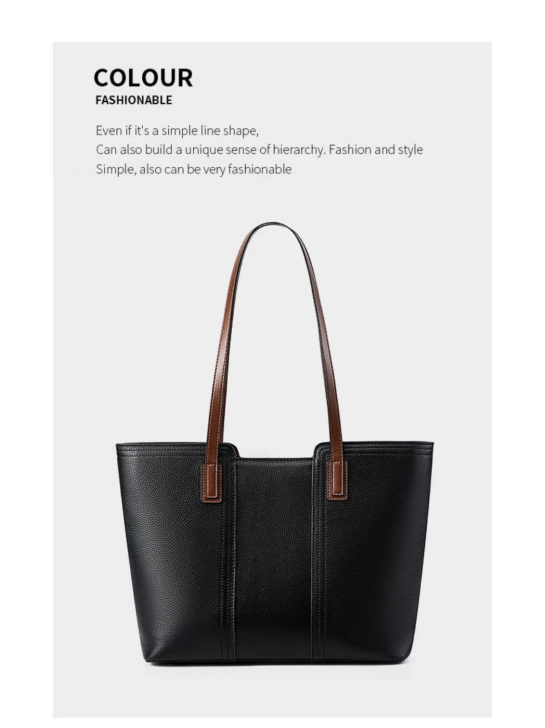 Hifashion Cowhide Genuine Leather Large Shoulder Bags For Women 2025 Luxury Designer Shopper Work Tote Commuter Ladies Handbags