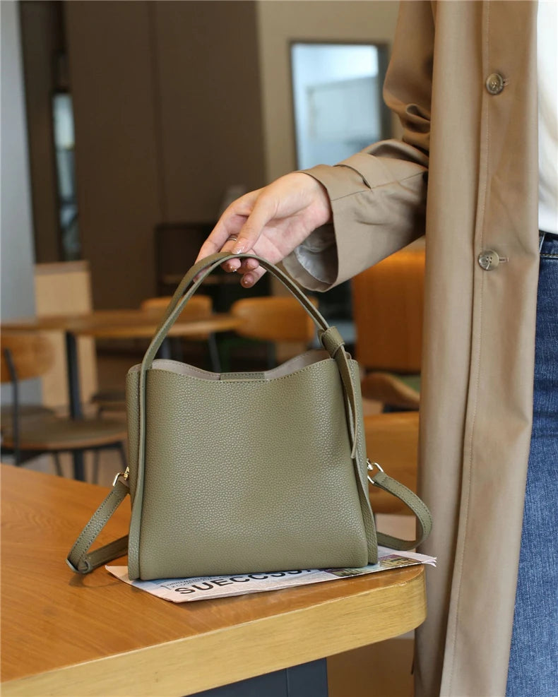 Hifashion Vintage Cow Genuine Leather Bucket Tote Shoulder Bags For Women 2025 Luxury Designer Shopper Crossbody Ladies Handbags